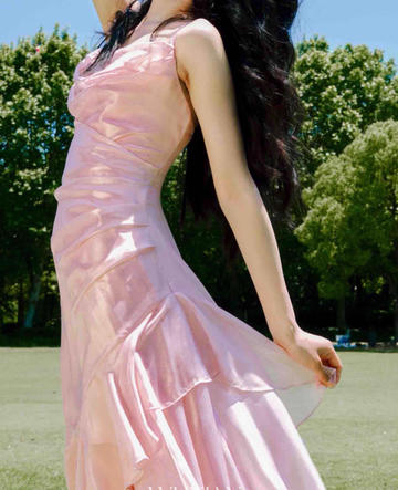 Niulatu High Low Spaghetti Straps Pink Knee Length Prom Dresses Birthday Outfits SD486